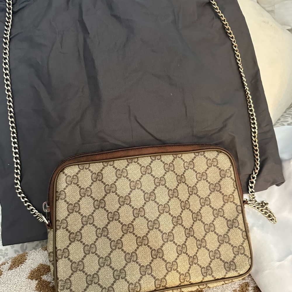 Gucci Cream and Brown Crossbody Bag with Iconic Monogram